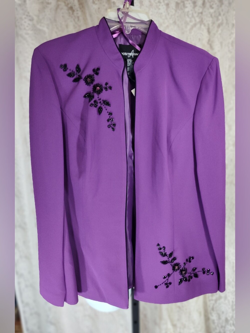 Positive Attitude Purple Embellished Beafs Open-Front Jacket